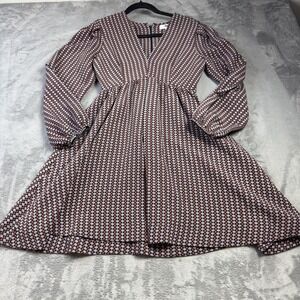 Love Whit Whitney Port Dress Womens Size 0 Geo Print Puff Sleeve Pockets V-Neck